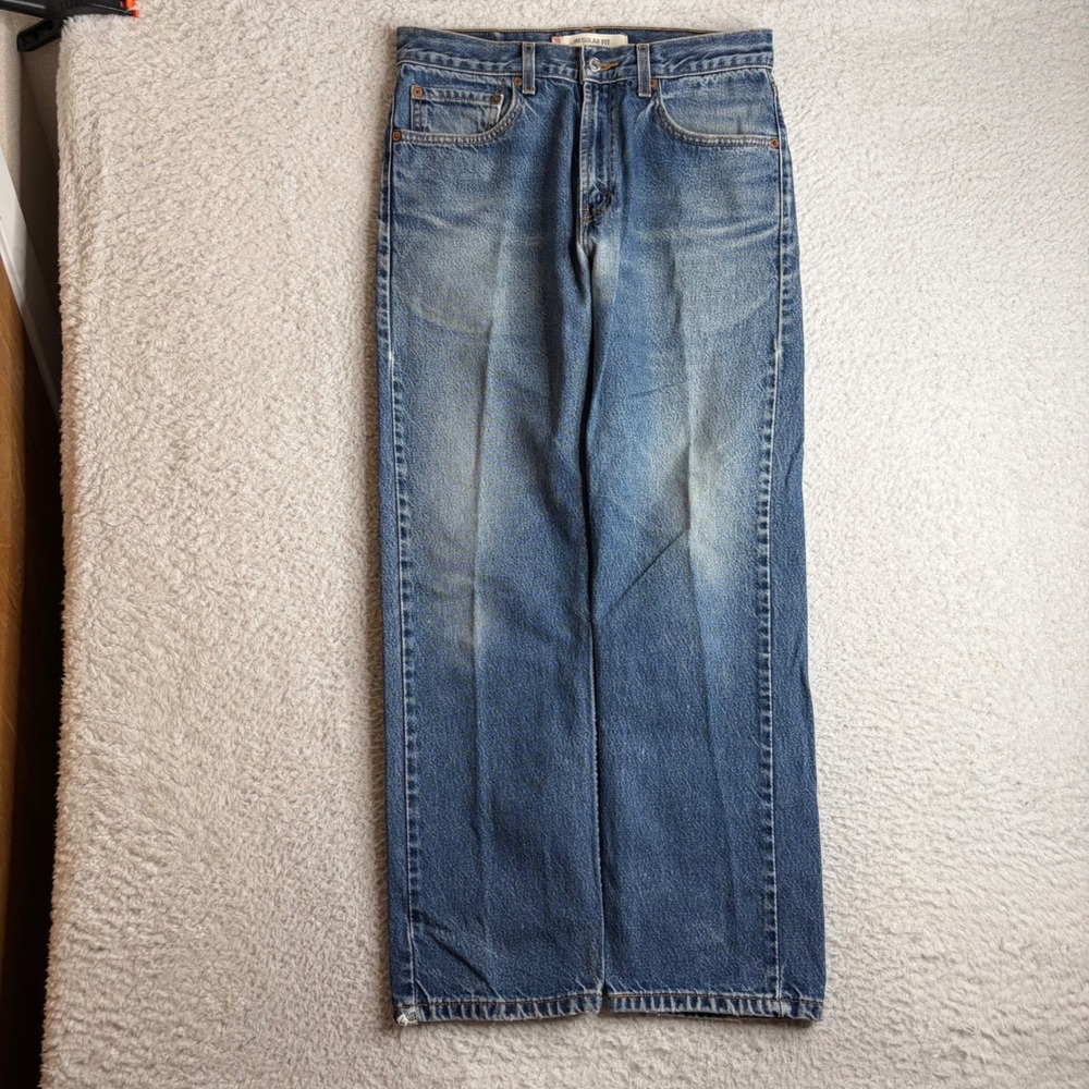 Y2K Levis 505 Regular Fit Jeans Men 32x30 (29) Blue Straight Leg FADE honey comb
